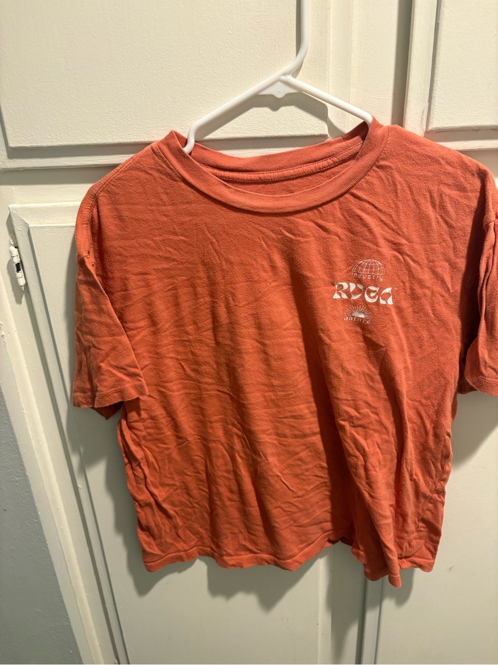 RVCA Coral-Orange Short Sleeve Tee with Chest Logo